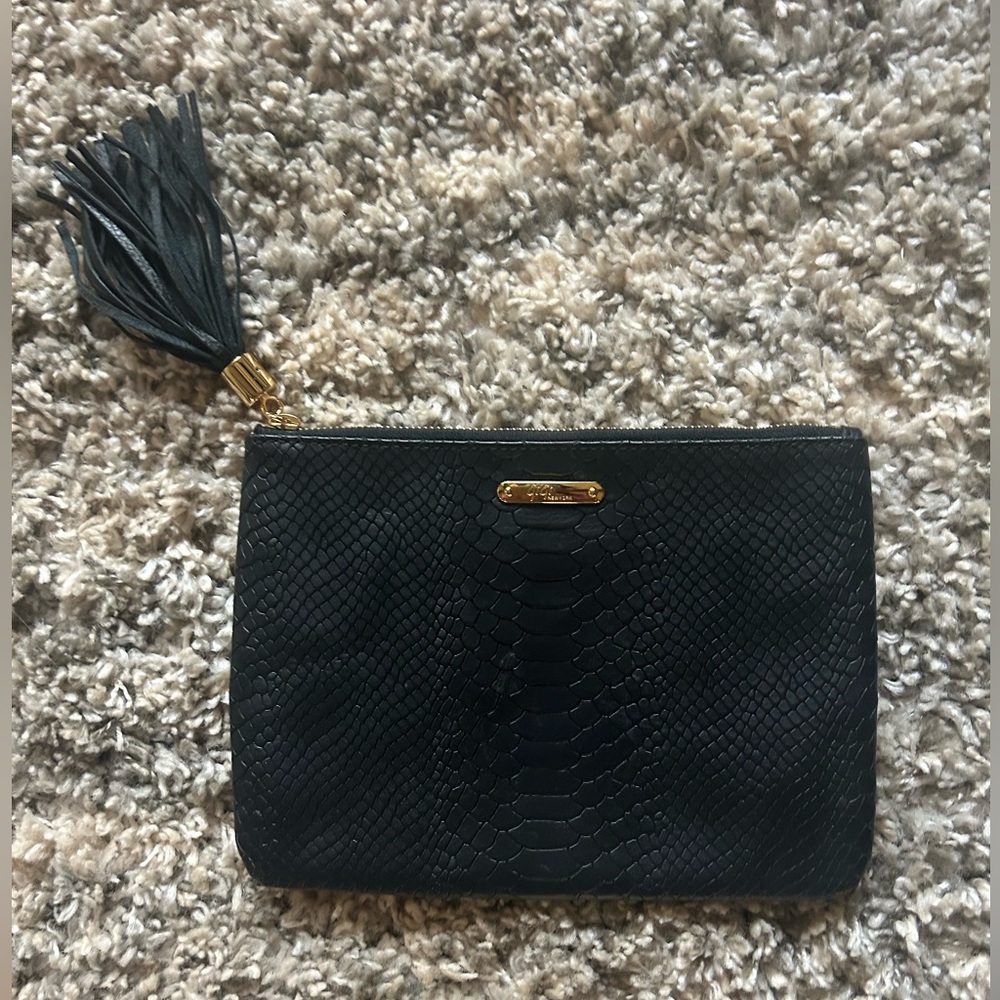Gigi Ny Black Embossed Python Leather Clutch - image 3